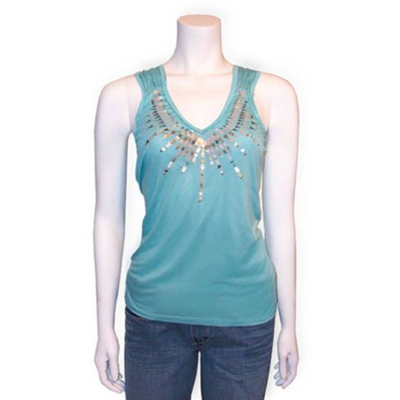 Mint Sequin Rayon Cami Aqua - Picture 2 of 6